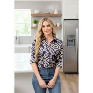 Women Silky Button Down Shirt Fashion Printed Long Sleeve Blouse Casual Top